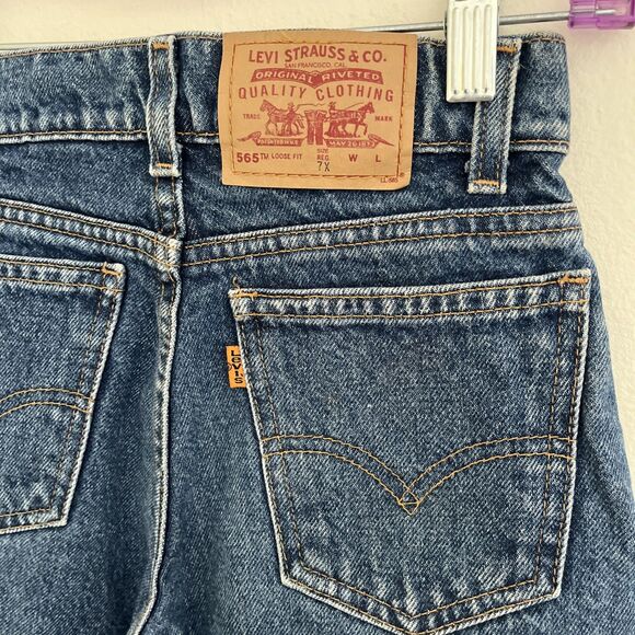 LEVI’S Vintage Orange Tab 565 Wide Leg Loose Fit Jeans, Med Wash- Size 7-8 Years - Picture 11 of 11